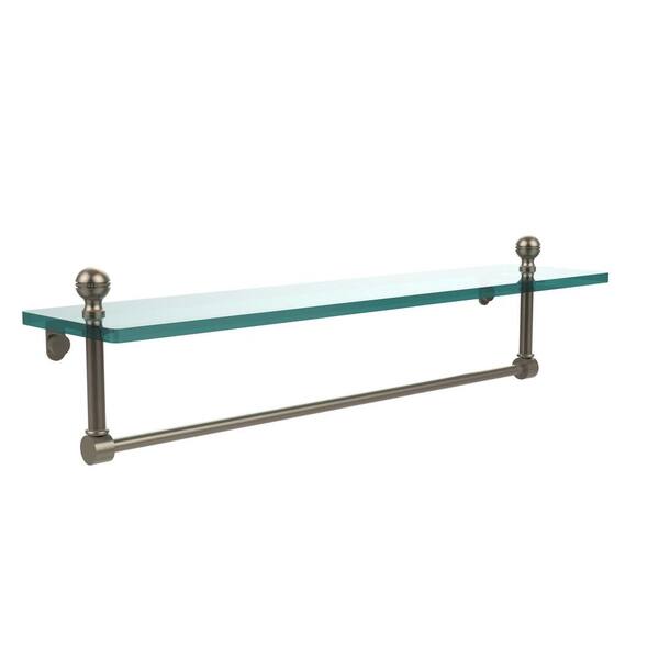 Allied Brass Mambo 22 in. L x 5 in. H x 5 in. W Clear Glass Vanity Bathroom Shelf with Towel Bar in Antique Pewter