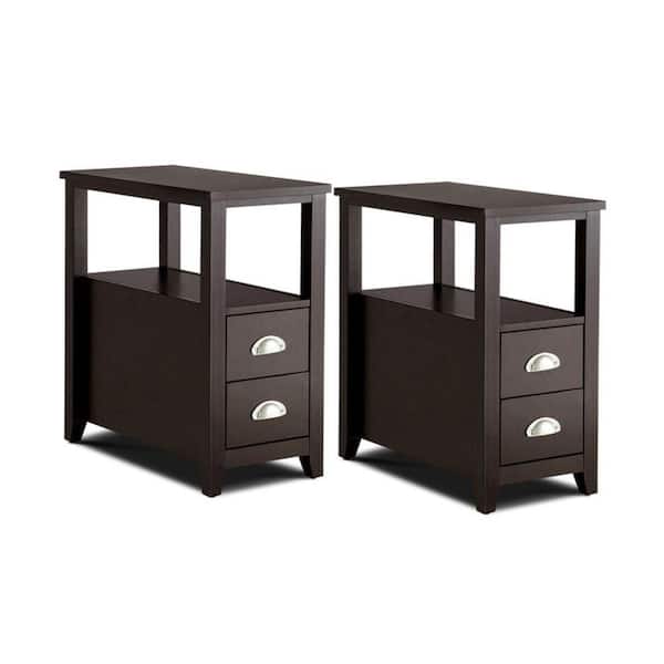 Brown 2 Drawer 23.5 in. W Nightstand (Set of 2)