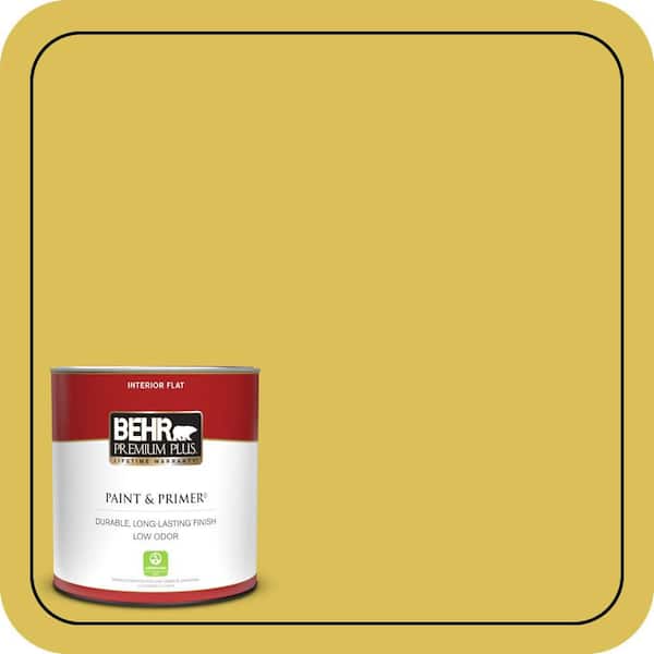 BEHR PREMIUM PLUS 1 qt. #P320-6 Sulfur Yellow Flat Low Odor Interior Paint & Primer
