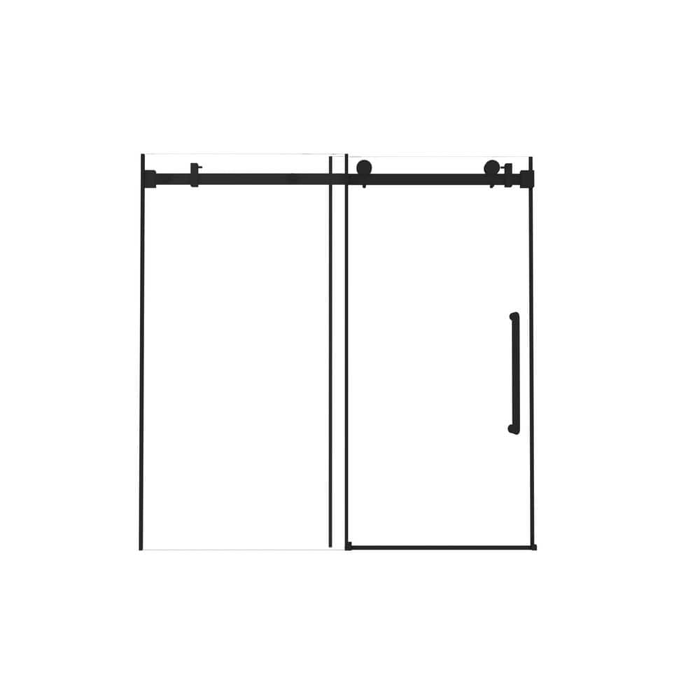 "60""W x 60""H Frameless Single Sliding Shower Door with Handle, 1/4 in. Clear Tempered Glass, Explosion-Proof Film, Black" price history on PriceWatchPro