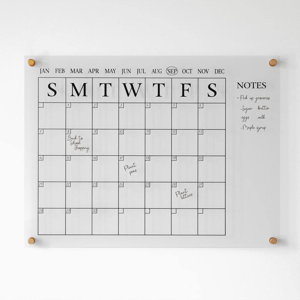Clear Acrylic Monthly Wall Calendar with Notes and Dry Erase Marker