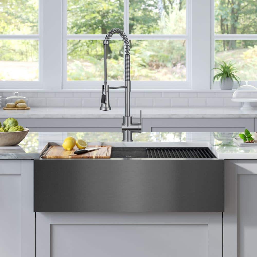 Kore 33" Black Stainless Steel Farmhouse Single Bowl Kitchen Sink