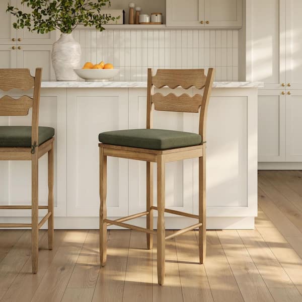 MODWAY Jax Vintage 43 in. H Inspired Oak Wood Bar Stool With Wavy