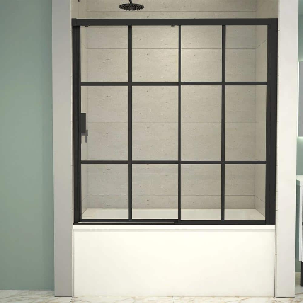 Joselyn 59" Black Steel Framed Sliding Tub Door with Clear Glass