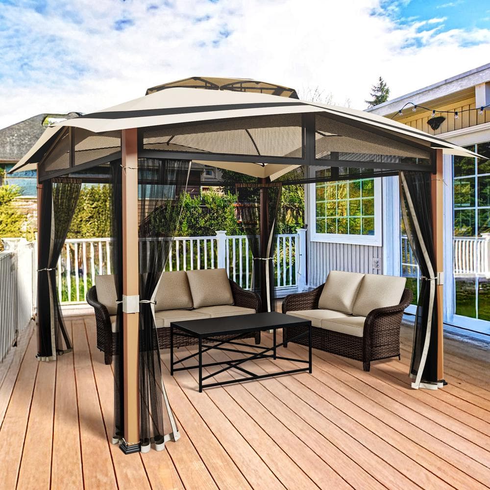 JOYSIDE 11 ft. x 11 ft. Outdoor Wood Grain Aluminum Patio