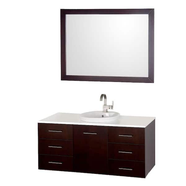 Wyndham Collection Arrano 48 in. Vanity in Espresso with Man-Made Stone Vanity Top in White and Porcelain Semi-Recessed Sink