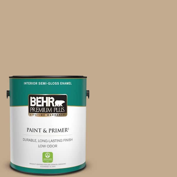 BEHR PREMIUM PLUS 1 gal. #BXC-07 Palomino Tan Semi-Gloss Enamel Low Odor Interior Paint & Primer
