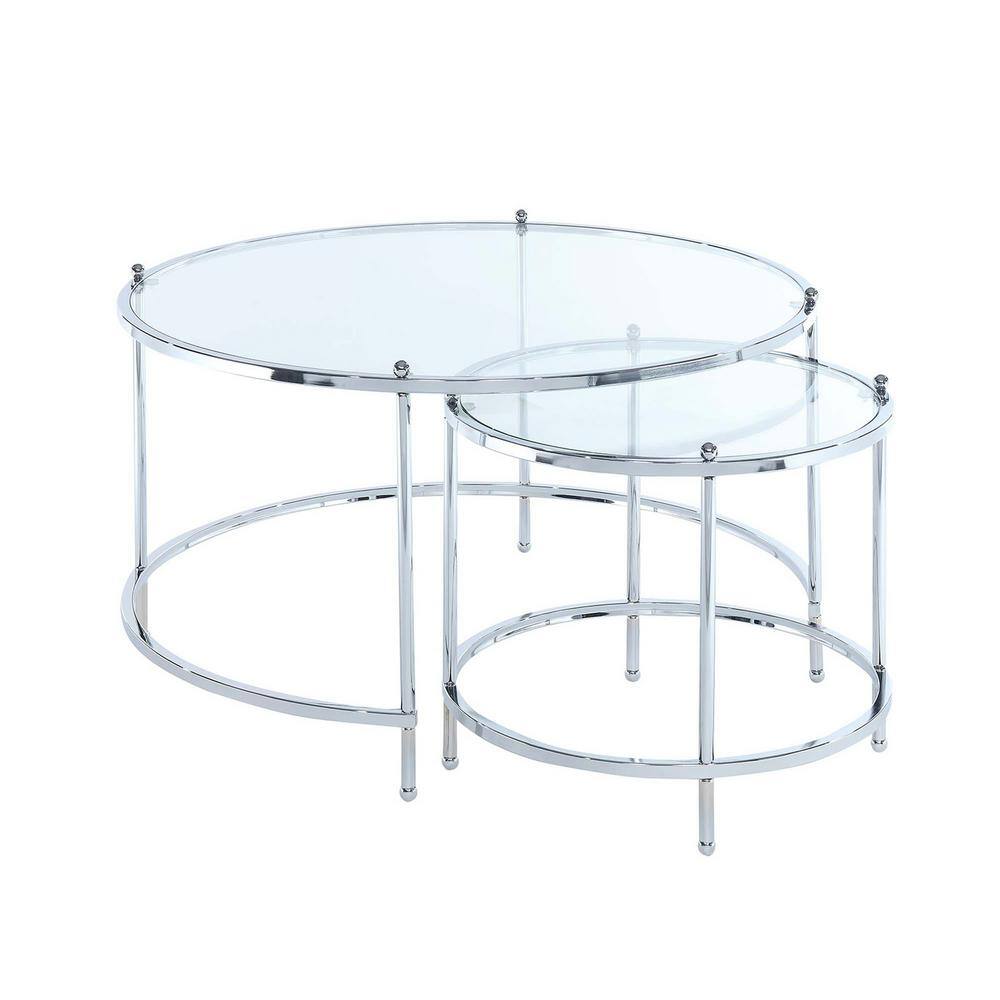 Royal Crest Round Chrome and Glass Nesting Coffee Table Set