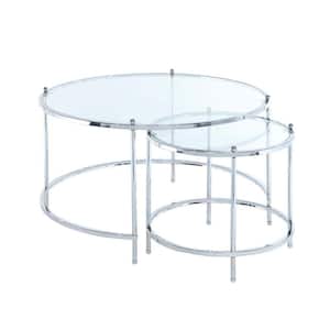 Royal Crest 2-Piece 34 in. Clear/Chromed Medium Square Glass Coffee Table Set with Nesting Tables