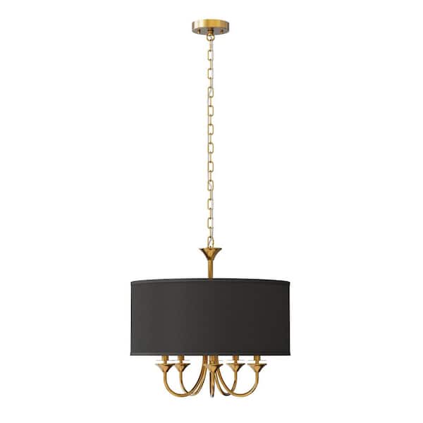 Modern 5-Light Gold Chandelier with Black Drum Shade E12 Base for Dining Rooms Living Rooms (Light Bulbs Not Included)