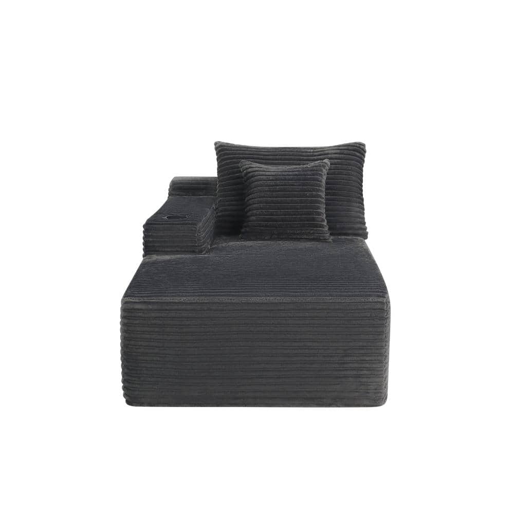37.5 in. Grey Black Velvet Left Chaise Lounge Sofa Bed with Cup Holder, Plush Fabric durable construction price history on PriceWatchPro