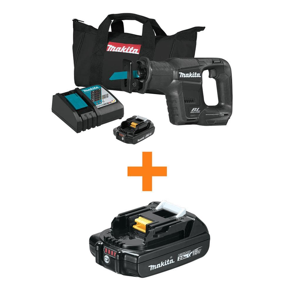 18V LXT Sub-Compact Lithium-Ion Brushless Cordless Recipro Saw Kit (2.0 Ah) with bonus 18V LXT Battery Pack 2.0Ah -  Makita, XRJ07R1B-BL1820