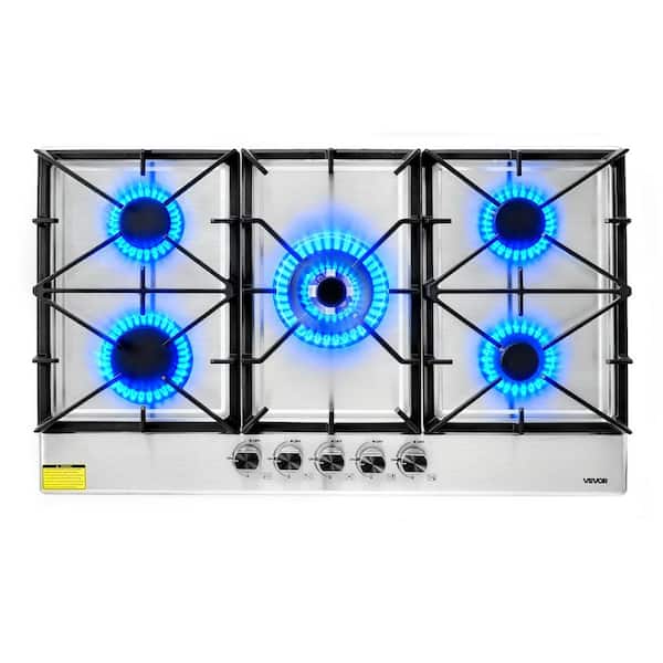 36 in. Gas Cooktop 5 Burners Gas Stove Top, Max 38,300 BTU Built-in Stainless Steel Stove Top Dual Fuel Cooktop Stoves