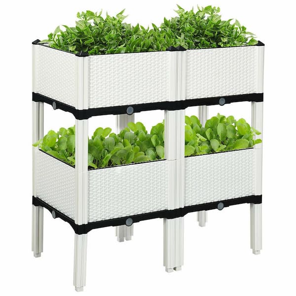 Costway 16 in. L x 16 in. W x 17.5 in. H White Plastic Raised Bed Elevated Flower Vegetable Herb Grow Planter Box (Set of 4)