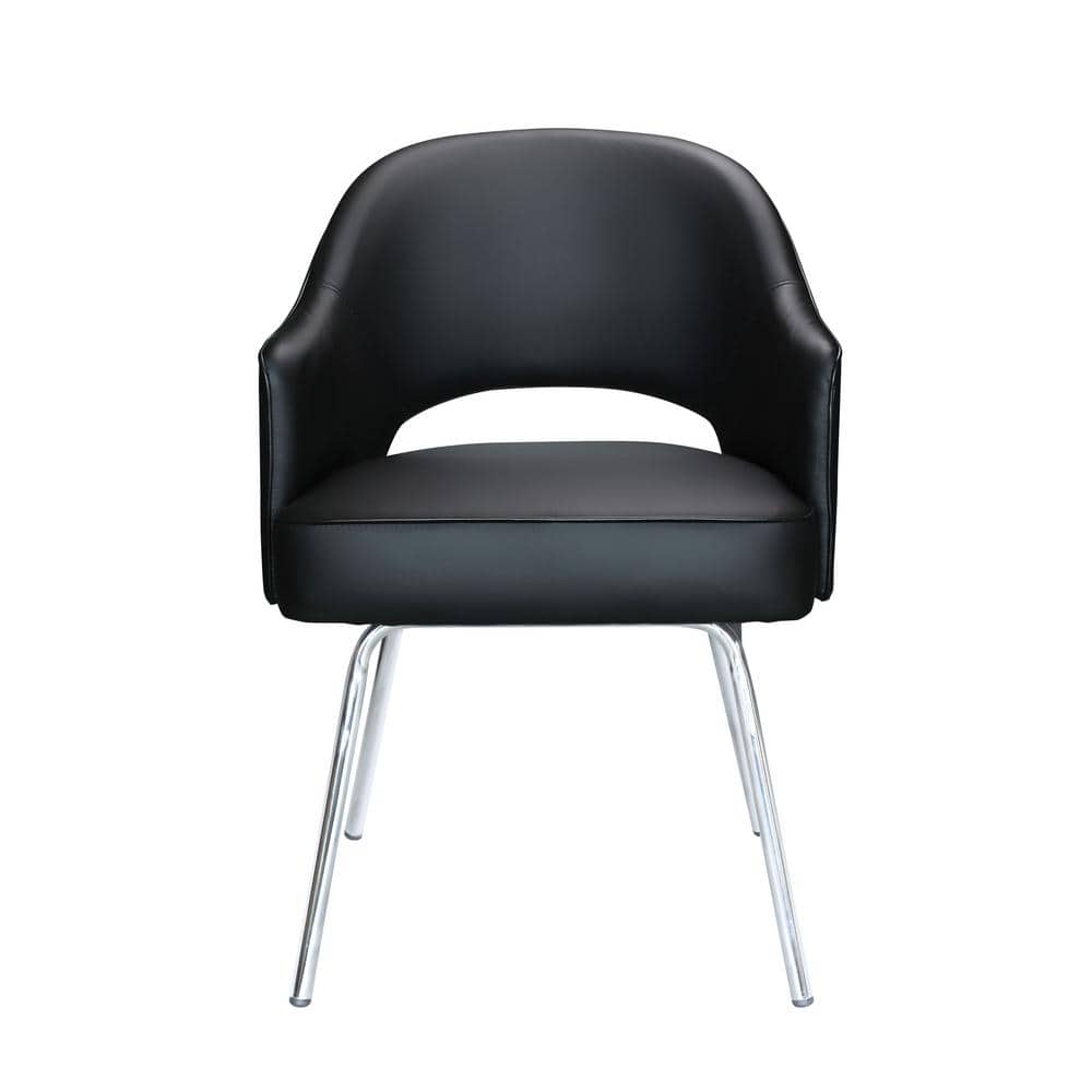 Elegant Black Vinyl and Chrome Fixed Arm Guest Chair