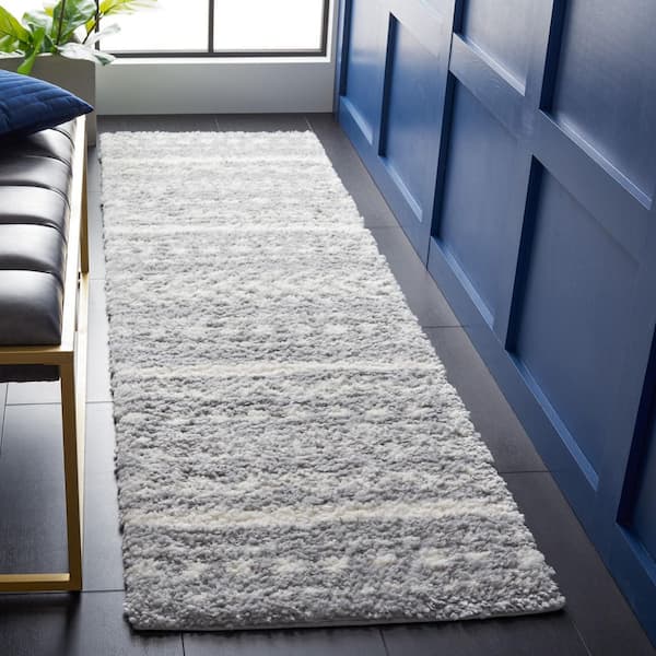 Parma Shag 2 ft. x 8 ft. Gray/Ivory Chevron Striped Runner Rug