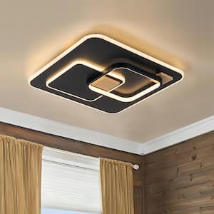 Fairley 19.2 in. Modern Farmhouse Black Wood Square Ceiling Light Dimmable Integrated LED 3000K Flush Mount for Bedroom