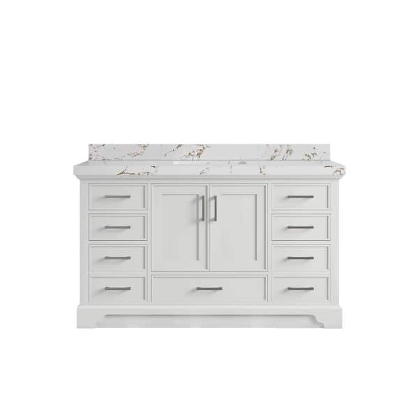 Willow Collections Charlotte 60 in. Single Sink Freestanding White Bath Vanity with Viola Brown Qt. Top Unassembled