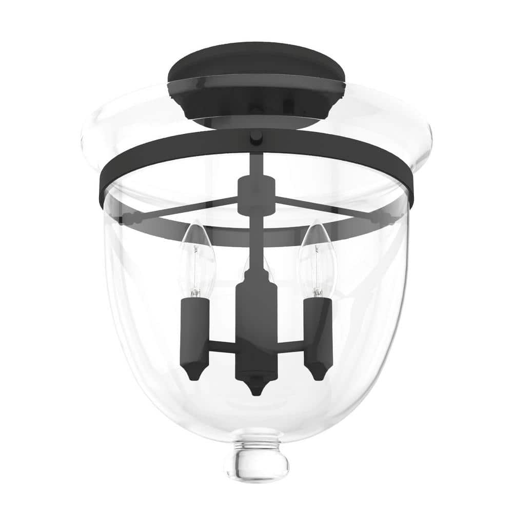 Belltown Natural Iron and Glass 3-Light LED Flush Mount
