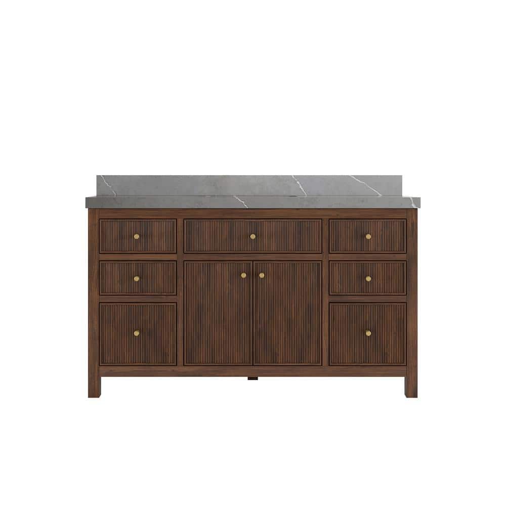 Sonoma Teak 60 in. Single Sink Freestanding Dark Walnut Bath Vanity with Piatra Gray Qt. Top Unassembled price history on PriceWatchPro
