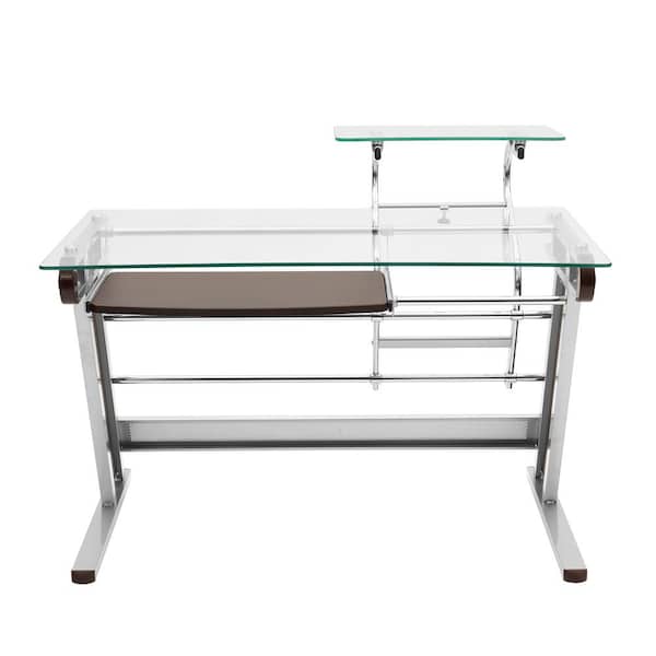TECHNI MOBILI  in. W Glass Home Office Computer Desk Workstation with  Sturdy Chrome Base RTA-0044D-GLS - The Home Depot