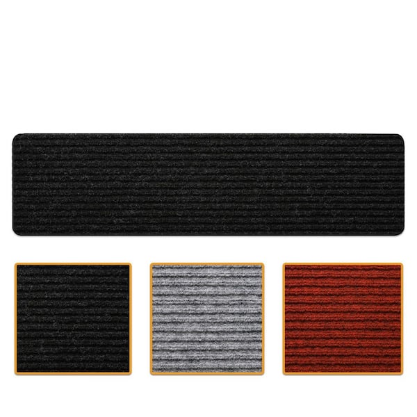 Non-Slip 7.8 in. x 30 in. Peel and Stick Carpet Step Covers for Indoor Wood Stair Tread Cover (7-Pack), Black