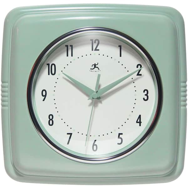 Retro Square Sage Green Resin Wall Clock, 9.25 in.
