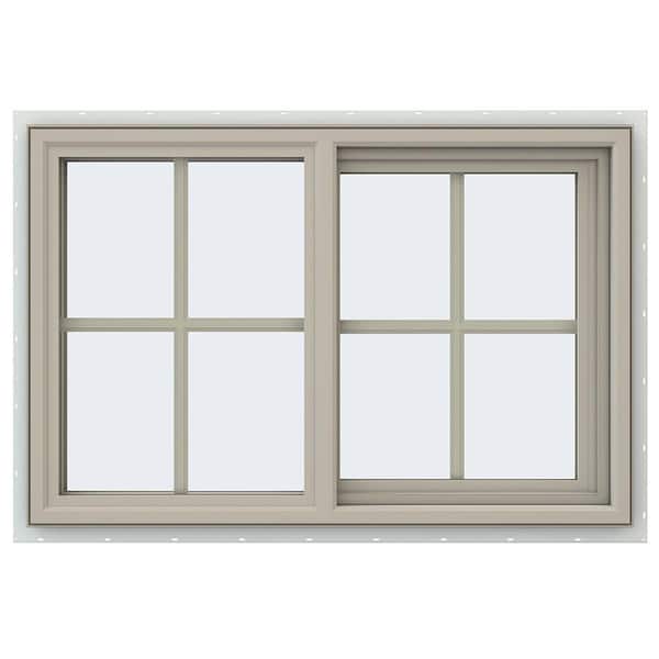 JELD-WEN 35.5 in. x 23.5 in. V-4500 Series Desert Sand Vinyl Right-Handed Sliding Window with Colonial Grids/Grilles