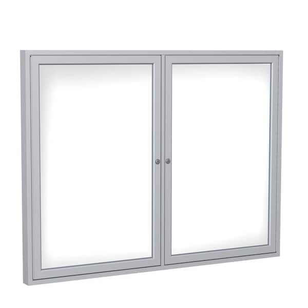 ghent 3 x 4 ft. Porcelain Enclosed Whiteboard, 2-Door, Magnetic, Satin Aluminum Frame, White