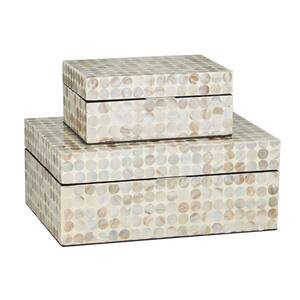 Cream Mother of Pearl Coastal Decorative Box (Set of 2)