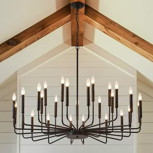 27-Lights Farmhouse Chandelier Dining Room Black Hanging Dining Light Fixtures Industrial Chandelier for Foyer Entryway