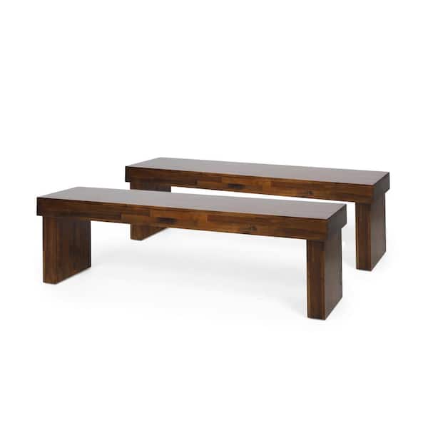 Noble House Sabiniano Rich Mahogany Wood Dining Bench 63 in. W (Set of 2)