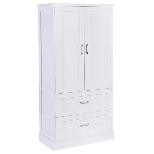 Unbranded 31.3 in. W x 16 in. D x 64 in. H White MDF Board Linen Cabinet with Two Doors and Drawers, Adjustable Shelf