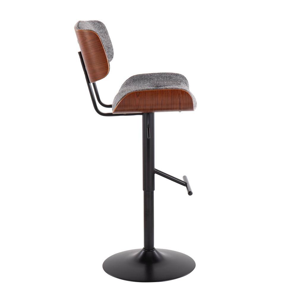 Gray Adjustable Swivel Barstool with Walnut Wood Accent