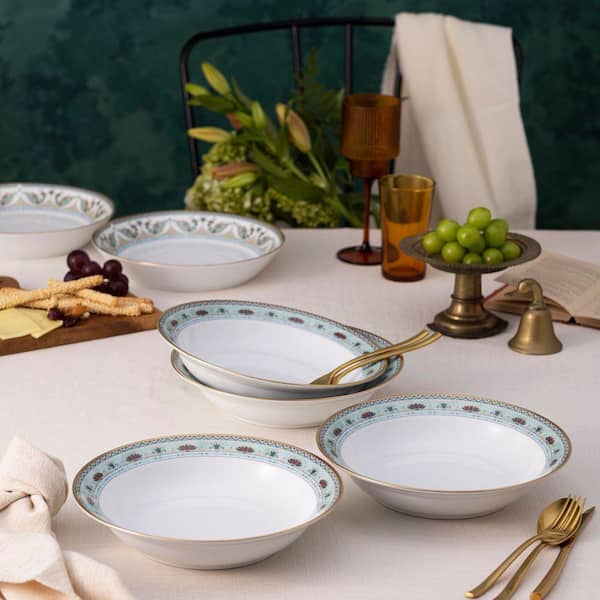 Serene Garden 10 in. 25 oz. (Green) Porcelain Rim Dinner Bowls (Set of 4)