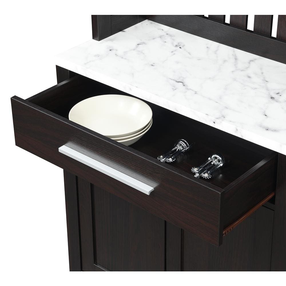Espresso Wine Bar with White Faux Marble Top and Storage