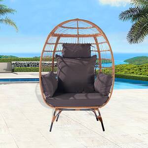Patio Oversized Wicker Outdoor Lounge Chair Egg Chair with Dark Grey Cushions