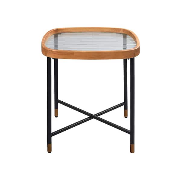 FUIN Reatz 21.75 in. H x 18.5 in. W x 18.5 in. D Yellowish-Brown Square Glass Top End Table