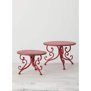 9" and 7" Red Metal Tabletop Stand (Set of 2)