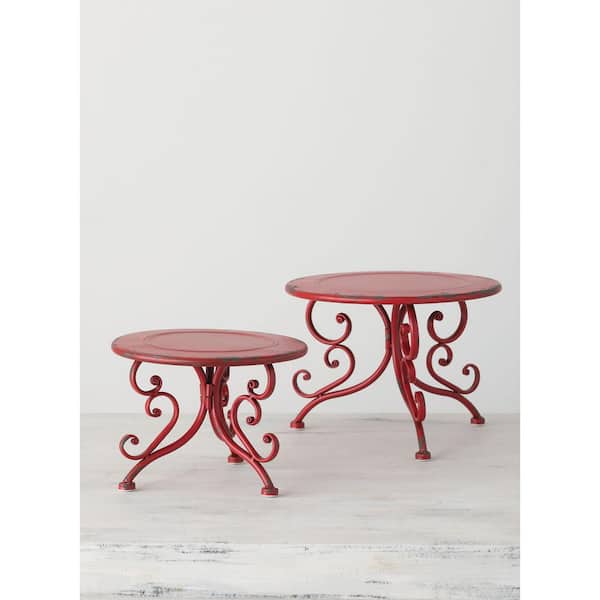 SULLIVANS 9" and 7" Red Metal Tabletop Stand (Set of 2)