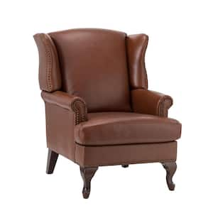 Johannes Brown Genuine Leather Armchair with Nailhead Trims