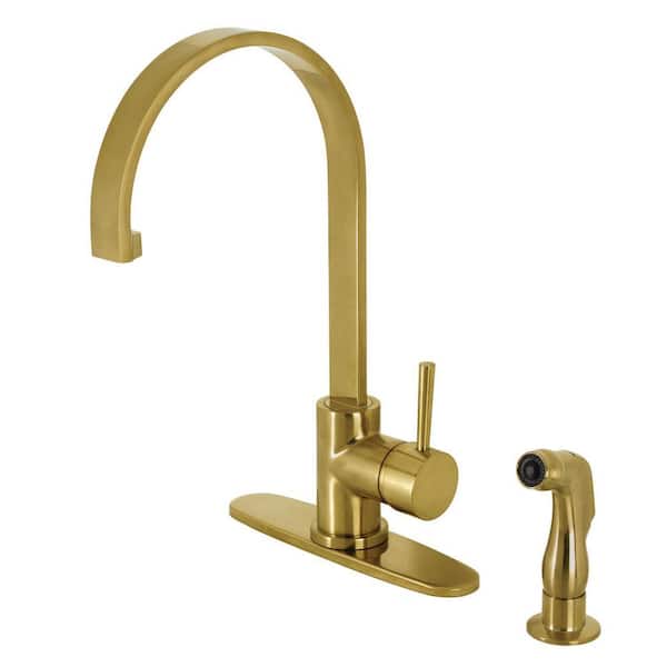 GOURMETIER Concord Deck Mount 1-Handle Kitchen Faucets with Side Sprayer in Brushed Brass