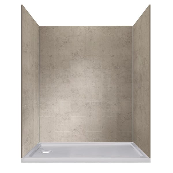 CRAFT + MAIN JETCOAT 32 in. x 60 in. x 78 in. Shower Kit in Shale with Left Drain Base in White (5-Piece)