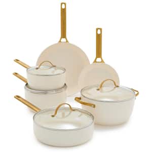 Reserve 10-Piece Hard Anodized Aluminum Ceramic Nonstick Cookware Pots and Pans Set in Cloud Cream