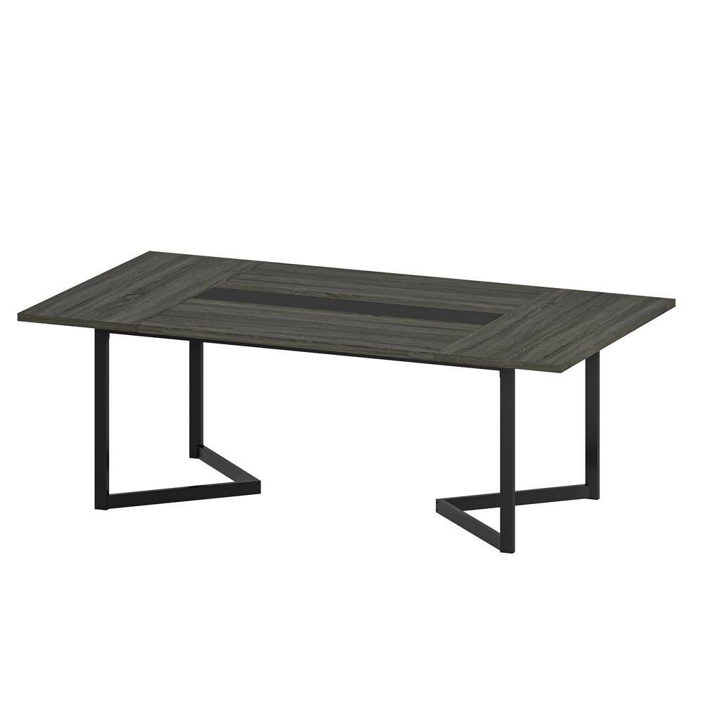 86.6 in. Width Rectangle Gray Wood Grain Wooden 0-Drawer Computer Desk, Writing Desk