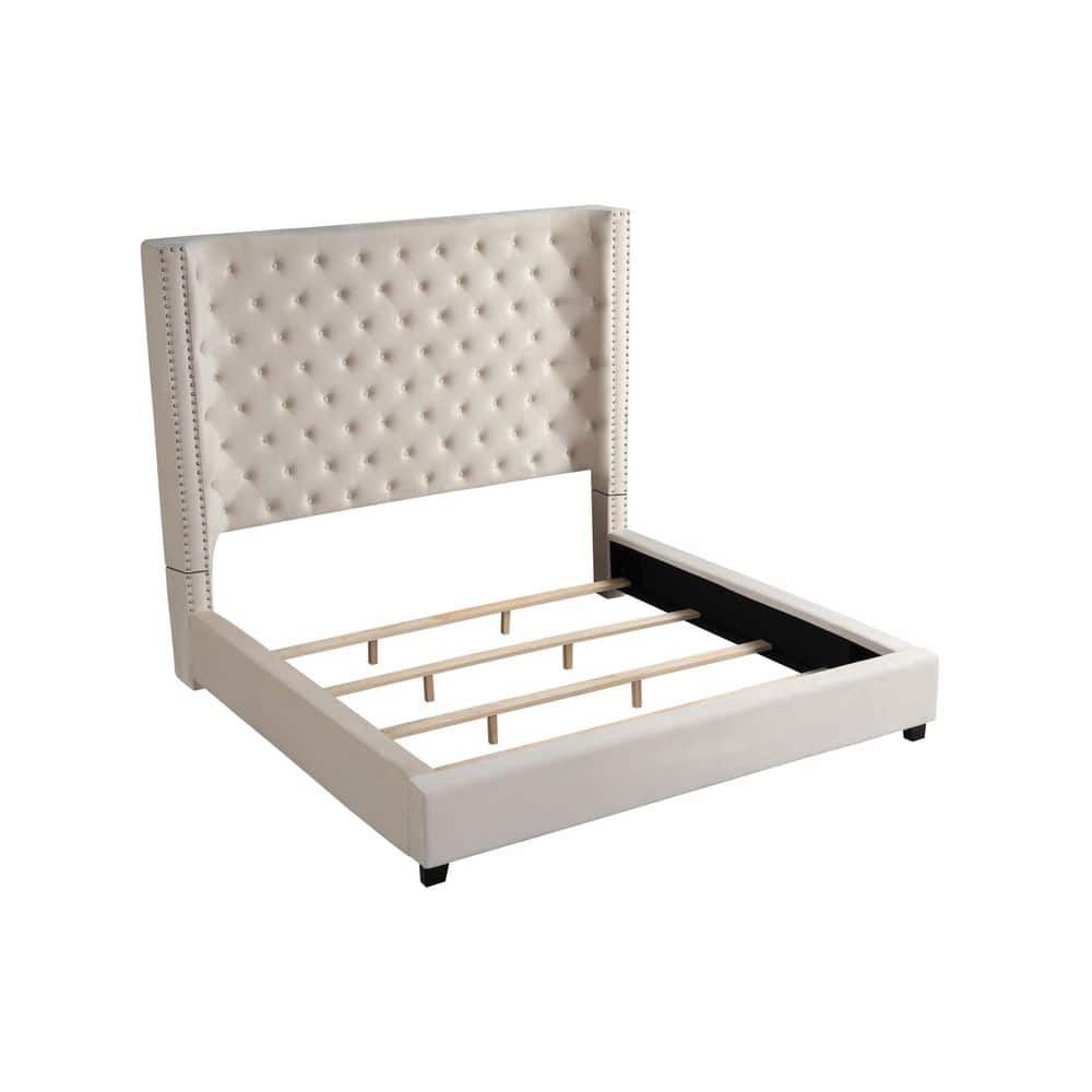 Regal Velvet Nailhead-Trim King Platform Bed with Upholstered Headboard