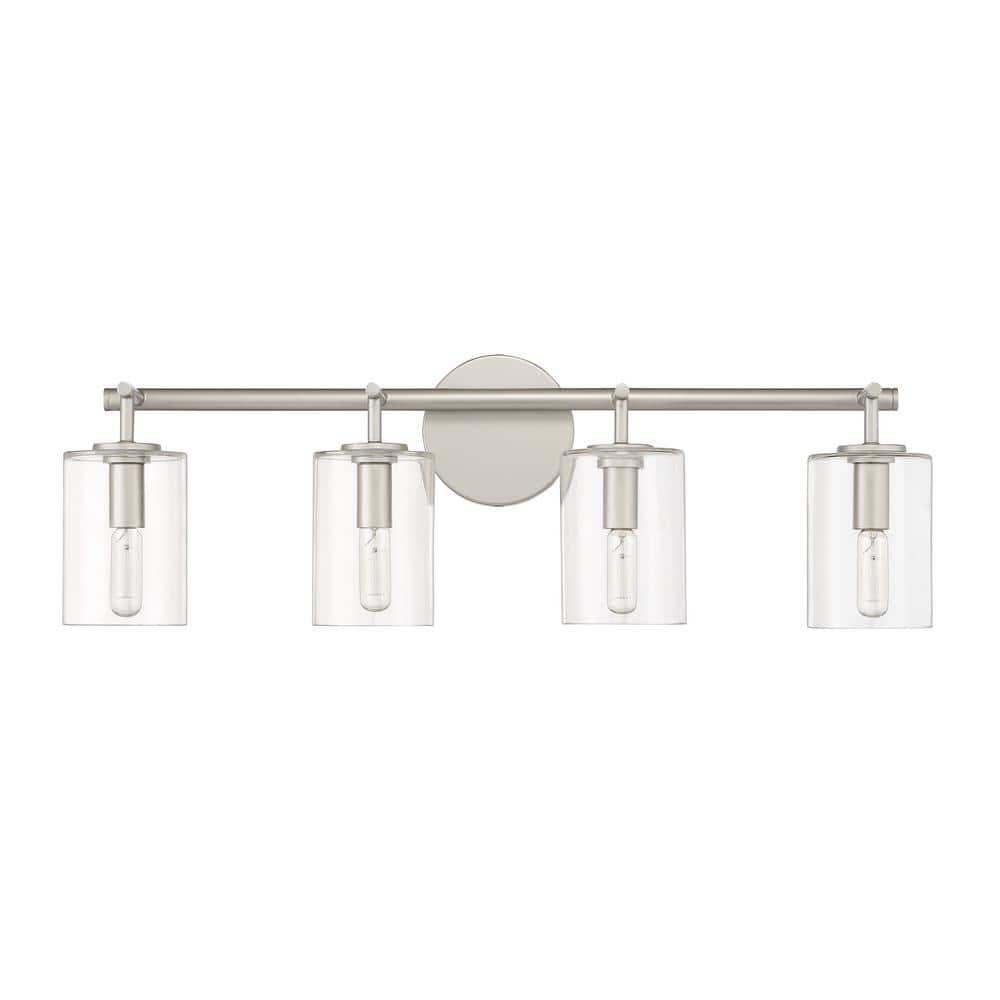 Satin Nickel 4-Light Vanity with Clear Glass Cylinder Shades