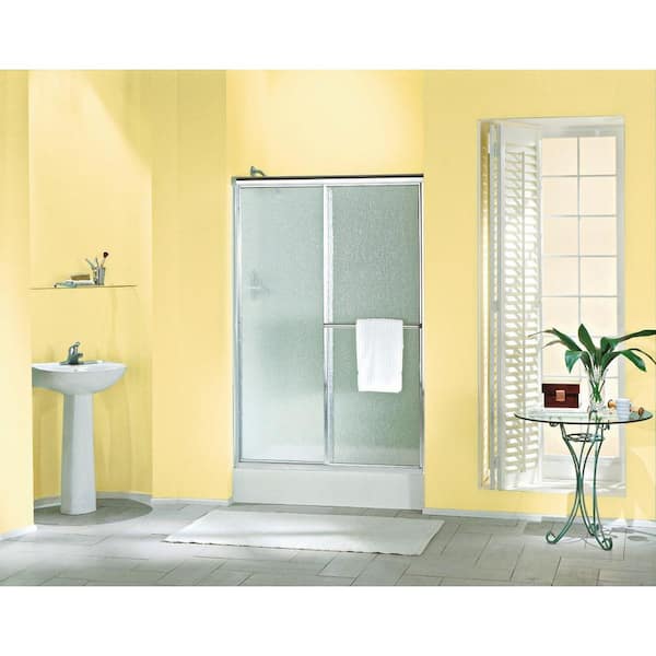 Sterling Deluxe 44-48 in. W x 70 in. H Framed Sliding Shower Door in Silver with 1/8 in. Thick Pebbled Glass