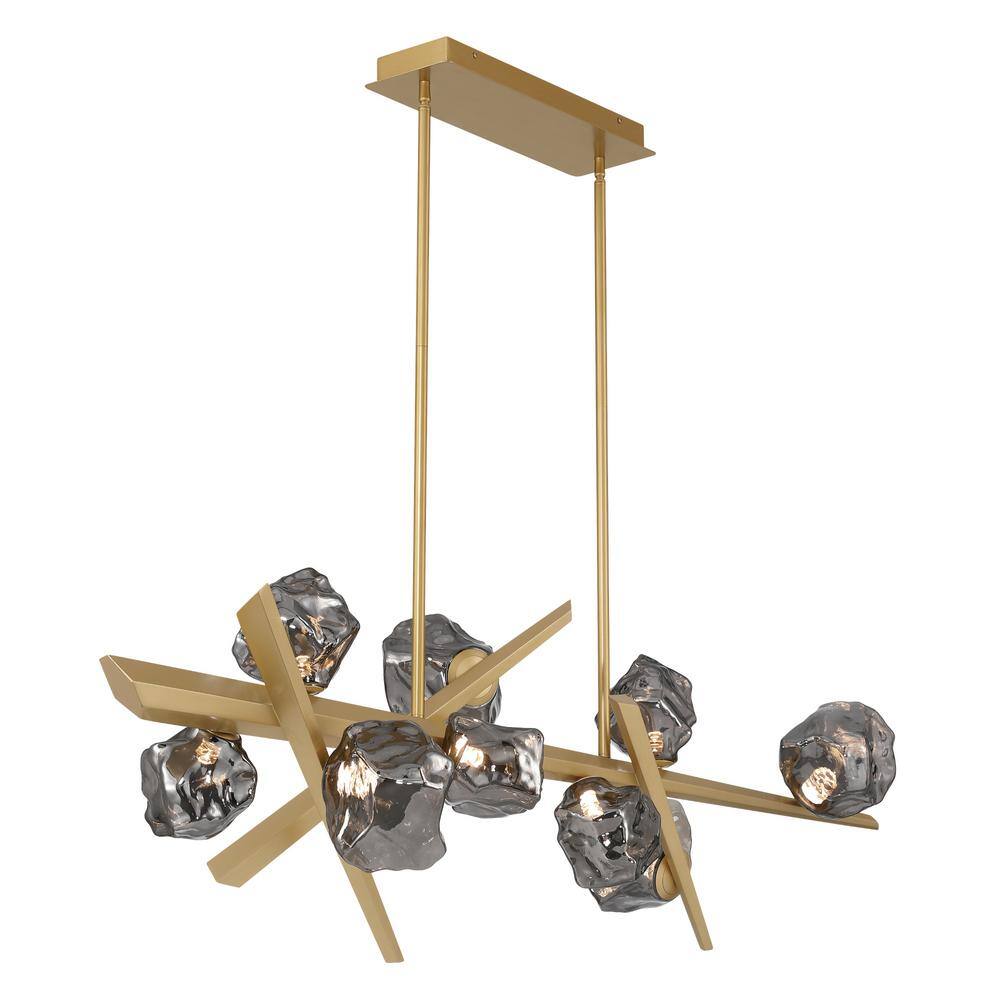 Thorah Gold 9-Light Chandelier with Charcoal Glass Shades