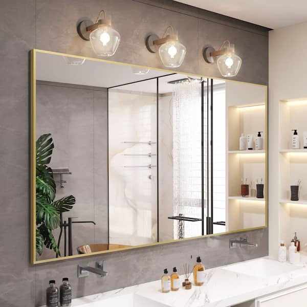72 in. W x 40 in. H Large Rectangle Aluminum Alloy Framed Wall Mounted Bathroom Vanity Accent Mirror in Brushed Gold